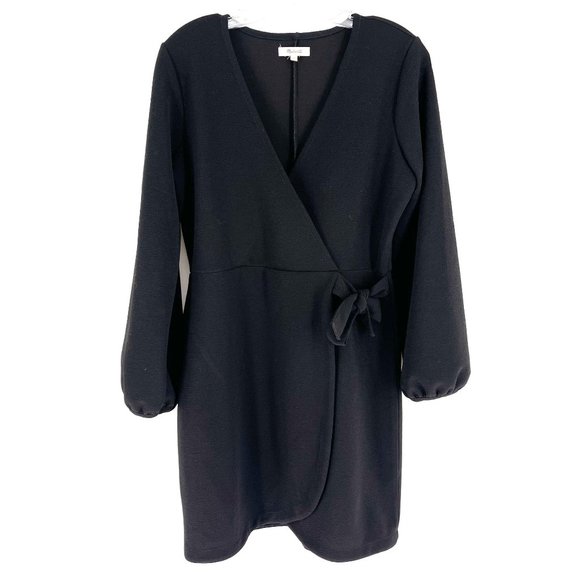 Madewell Dresses & Skirts - Madewell Size M Side Tie Black Faux Wrap Balloon Sleeve Dress